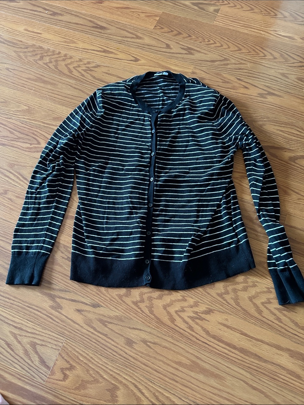 Striped Black & White Button-Front Women's Cardigan